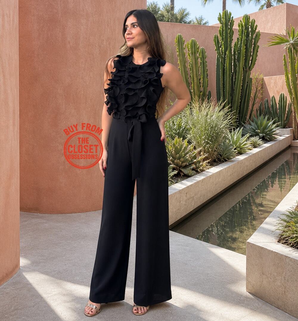 Zara Black Ruffle Wide Leg Jumpsuit Belted Sleeveless Elegant Evening Size M NWT